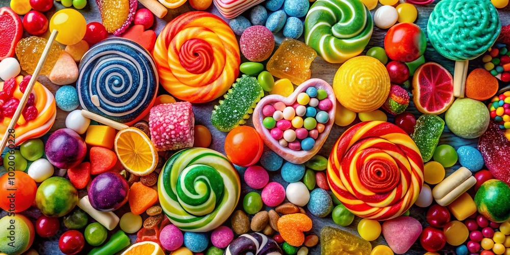 Fototapeta premium Vibrant Assortment of Colorful Candy in Various Shapes and Sizes Perfect for Sweet Treat Lovers