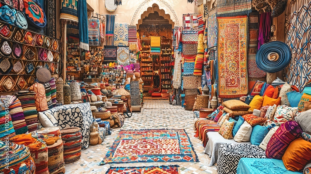 Fototapeta premium A colorful and vibrant marketplace filled with textiles and goods.