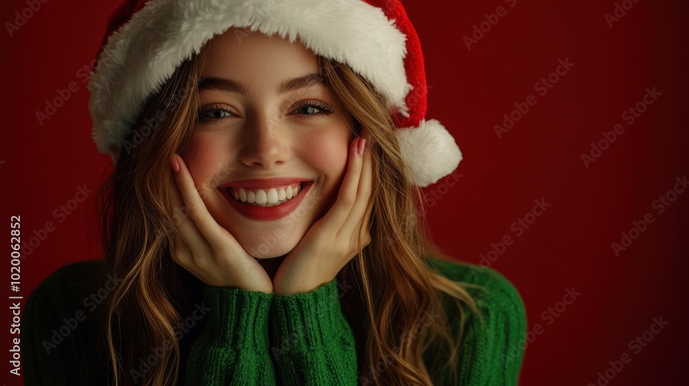 The Joyful Girl in Christmas Hat The Joyful Girl in Christmas Hat