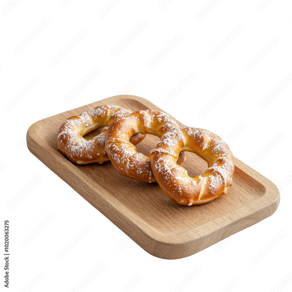 Strawberry pretzel on a wooden tray, isolated on a white background, offering a rustic and cozy presentation. cutout png Strawberry pretzel on a wooden tray, isolated on a white background, offering a rustic and cozy presentation. cutout png