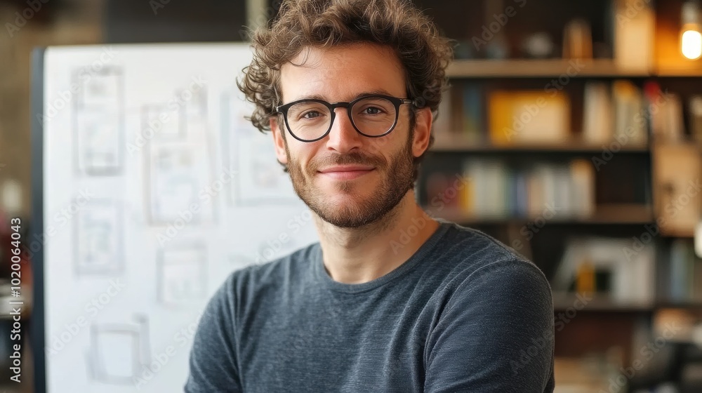 Smiling Man Glasses Office. Smiling Man Glasses Office.