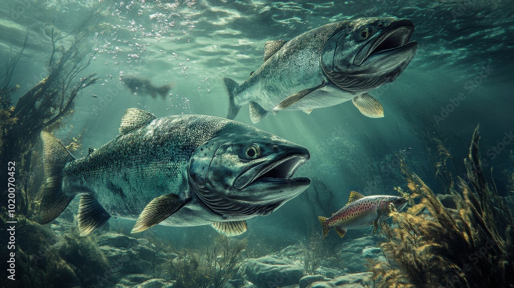 Salmon Underwater. Salmon Underwater.
