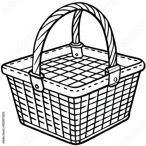 Basket wicker picnic vector line art