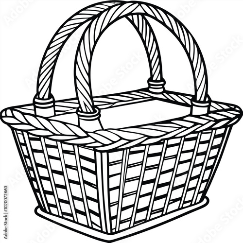 Basket wicker picnic vector line art