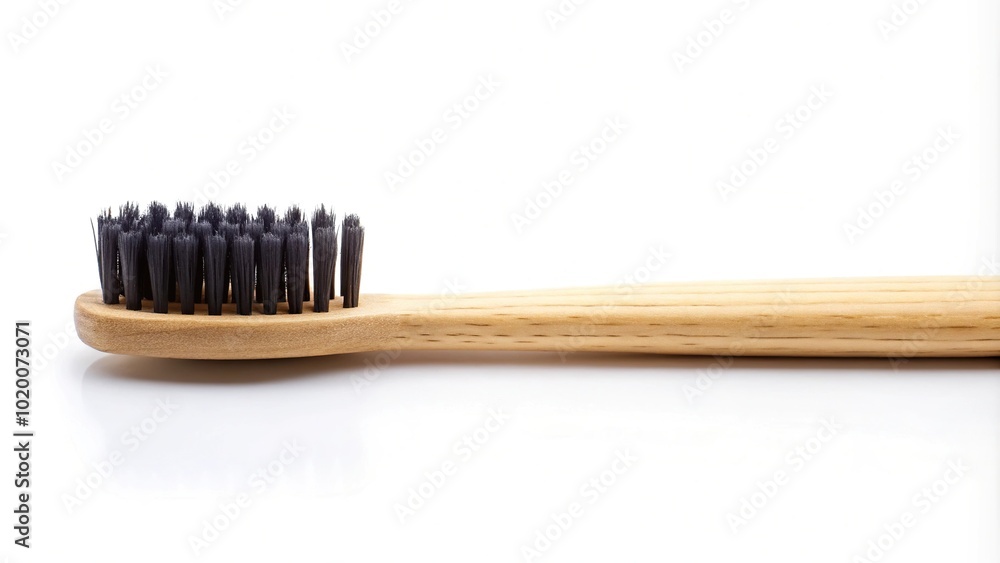Bamboo toothbrush with black bristles isolated on white background Bamboo toothbrush with black bristles isolated on white background