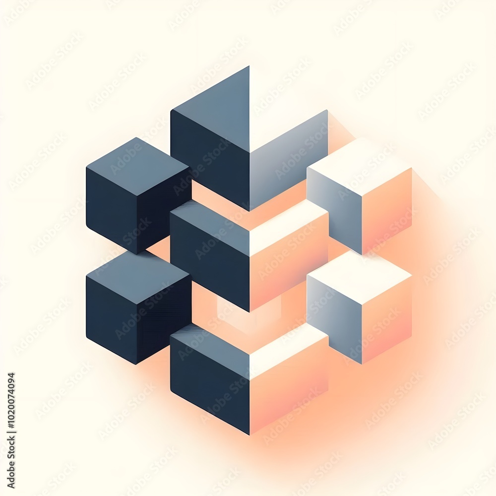 3D Isometric Design of Interlocking Cubes in Soft Colors, Perfect for Modern Graphic Art and Architecture 3D Isometric Design of Interlocking Cubes in Soft Colors, Perfect for Modern Graphic Art and Architecture