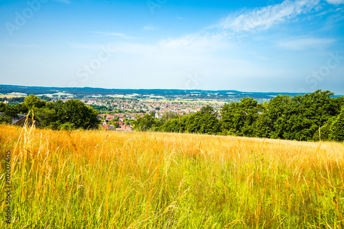 View of the green landscape and the city from the Rehberg near Kulmbach.
 photo