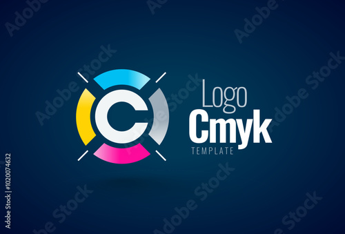 Logo The Color Circle CMYK. Print theme. Template design vector. Black background.