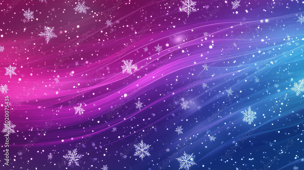 Obraz premium Abstract snowfall with glowing pink and blue gradient background