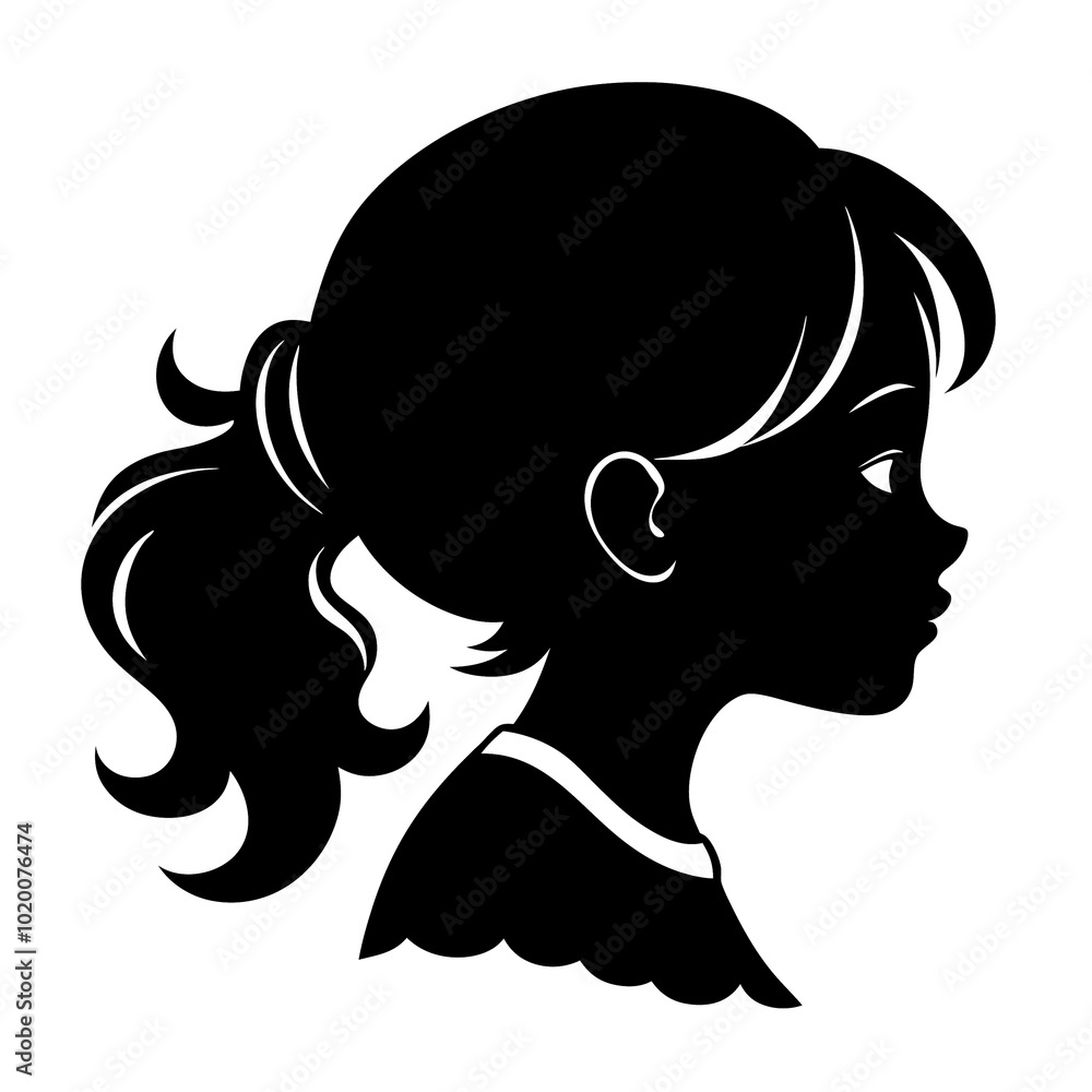 Silhouette of a young girl in profile featuring detailed hair on a white background Silhouette of a young girl in profile featuring detailed hair on a white background
