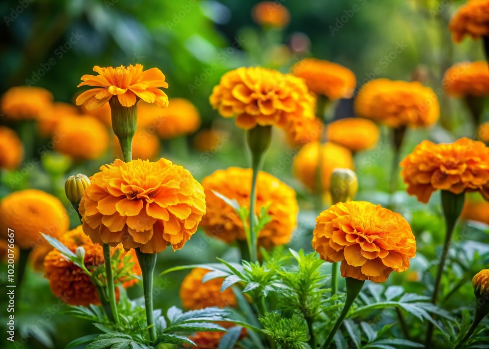 Vibrant marigold stems with lush green leaves showcasing their natural beauty in a garden setting Vibrant marigold stems with lush green leaves showcasing their natural beauty in a garden setting