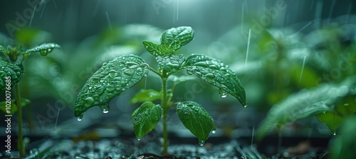 Innovative rainwater collection system captures water from roof with lush greenery in background