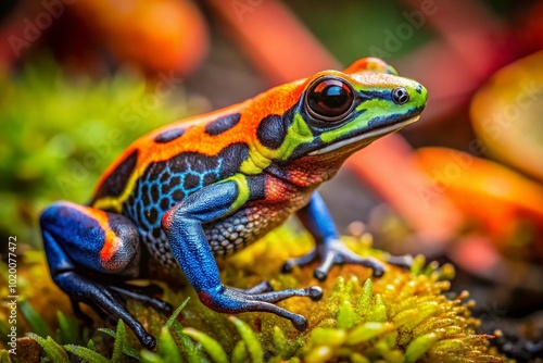 Vibrant Mimic Poison Frog in Natural Habitat Showcasing Bright Colors and Unique Patterns in Nature