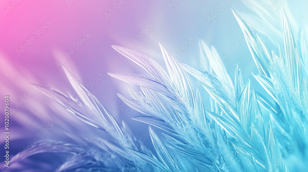 Close-up of icy crystal formations with pink and blue gradient Close-up of icy crystal formations with pink and blue gradient