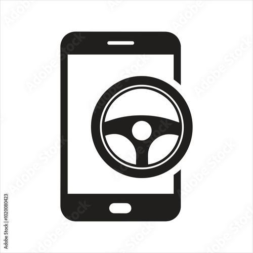 Steering wheel icon. Driver. Driving car. Using a mobile phone while driving icon