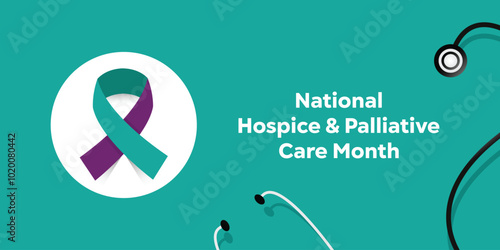 National Hospice and Palliative Care Month. Ribbon and stesthoscope. Great for cards, banners, posters, social media and more. Green background.  