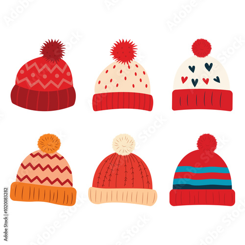 Collection of Cute Warm Winter Knitted Wool Hat with Pom Pom Ball