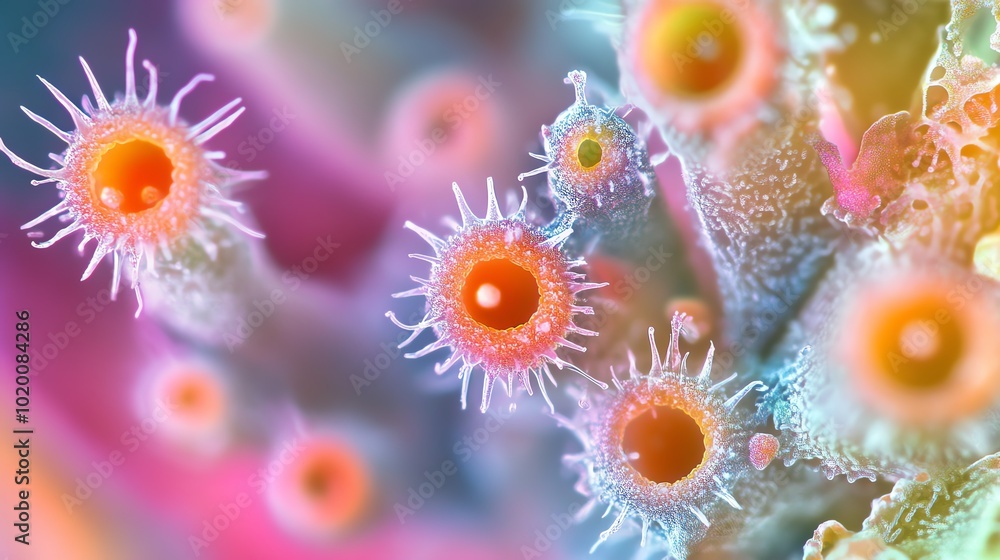 A microscopic civilization living on the surface of a pollen grain, seen through a highpowered microscope A microscopic civilization living on the surface of a pollen grain, seen through a highpowered microscope