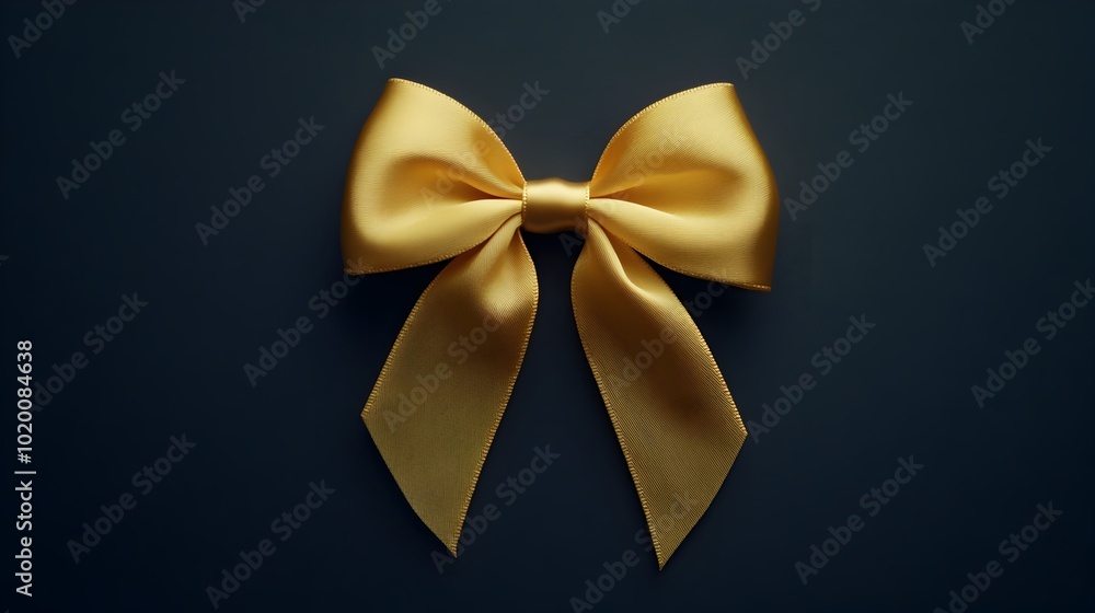 Soft Matte Golden Bow Centered on Charcoal Background for Elegant Holiday or Soft Matte Golden Bow Centered on Charcoal Background for Elegant Holiday or