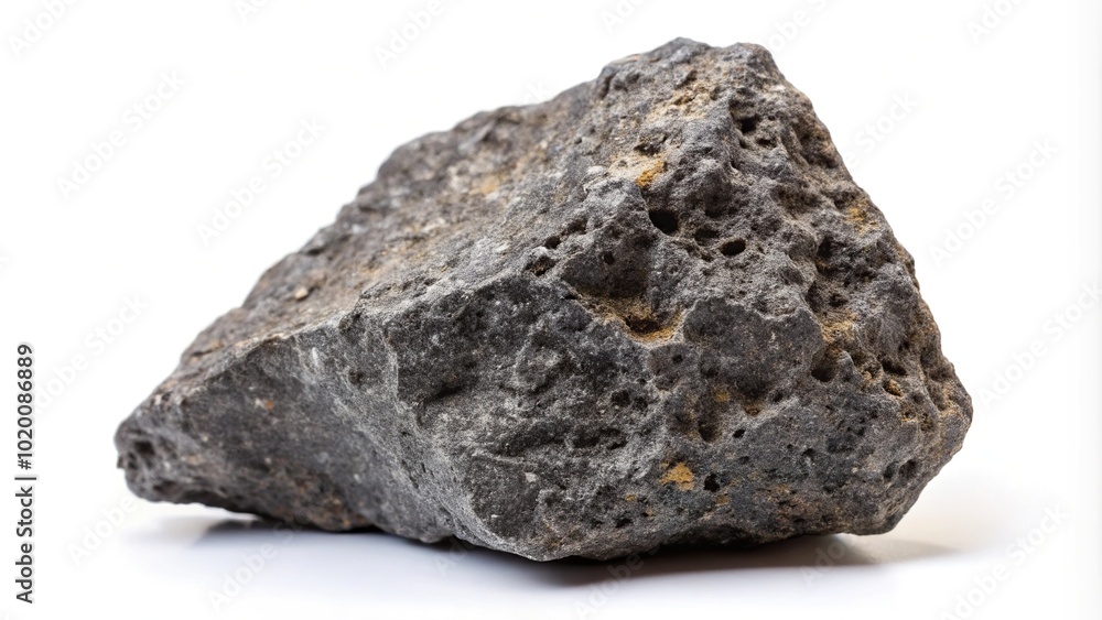 Basalt rock isolated on white background at tilted angle Basalt rock isolated on white background at tilted angle