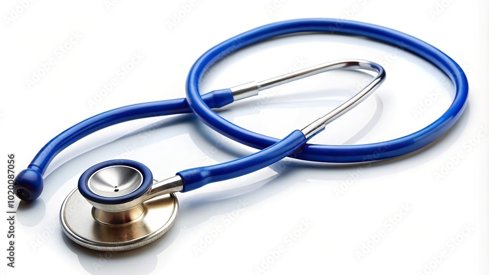 Blue stethoscope isolated on white background with an asymmetrical composition Blue stethoscope isolated on white background with an asymmetrical composition