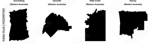 Goomalling, Gosnells, Halls Creek, Harvey outline maps photo