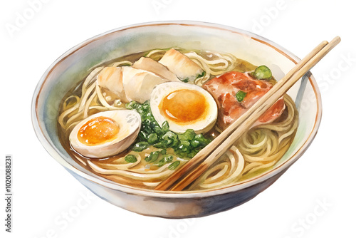 Watercolor hand drawn ramen on a white background