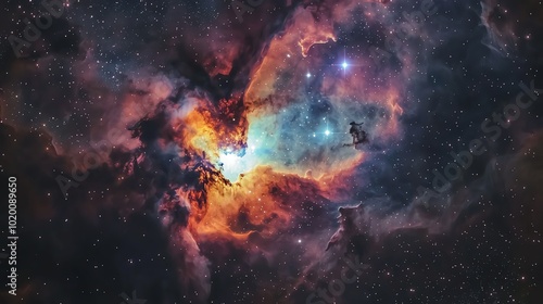 Wallpaper Mural A nebula filled with glowing hydrogen gas, forming new stars in the dense cloud Torontodigital.ca