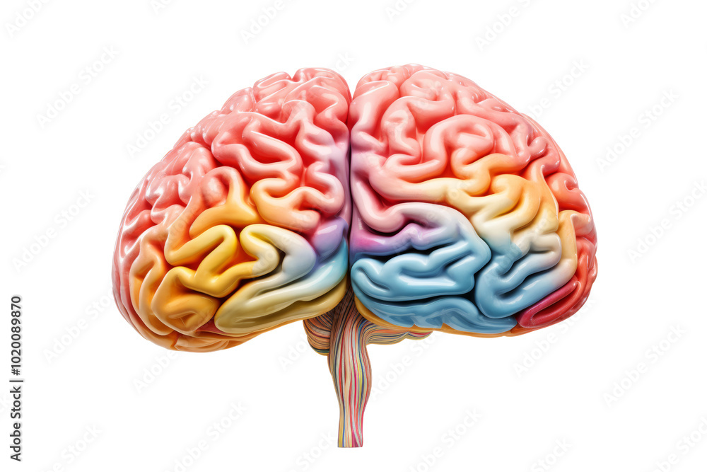 Colorful brain illustration showcasing intricate neural pathways and structures on a white isolated background. Colorful brain illustration showcasing intricate neural pathways and structures on a white isolated background.