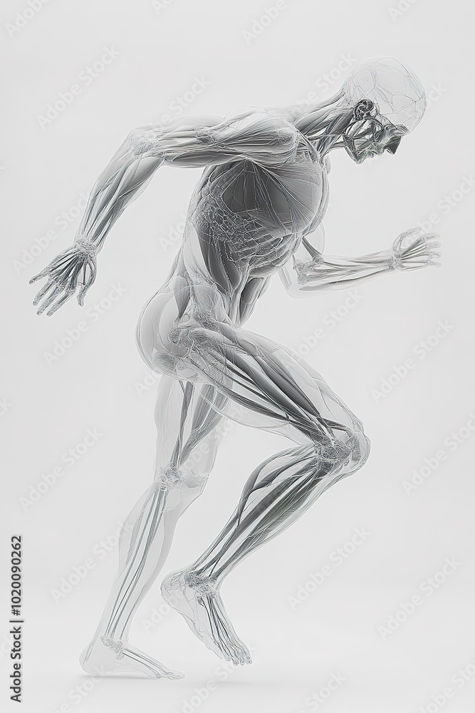 Transparent human body showing muscle structure in dynamic pose Transparent human body showing muscle structure in dynamic pose