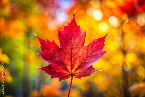 Vibrant Red Maple Leaf on a Soft Focus Background Capturing the Essence of Autumn's Beauty