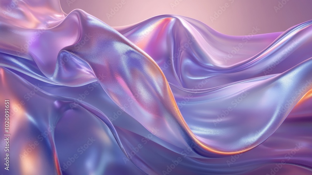 Fototapeta premium A colorful fabric flows gracefully, forming gentle waves under soft lighting. The vibrant hues blend seamlessly, creating an elegant and artistic display