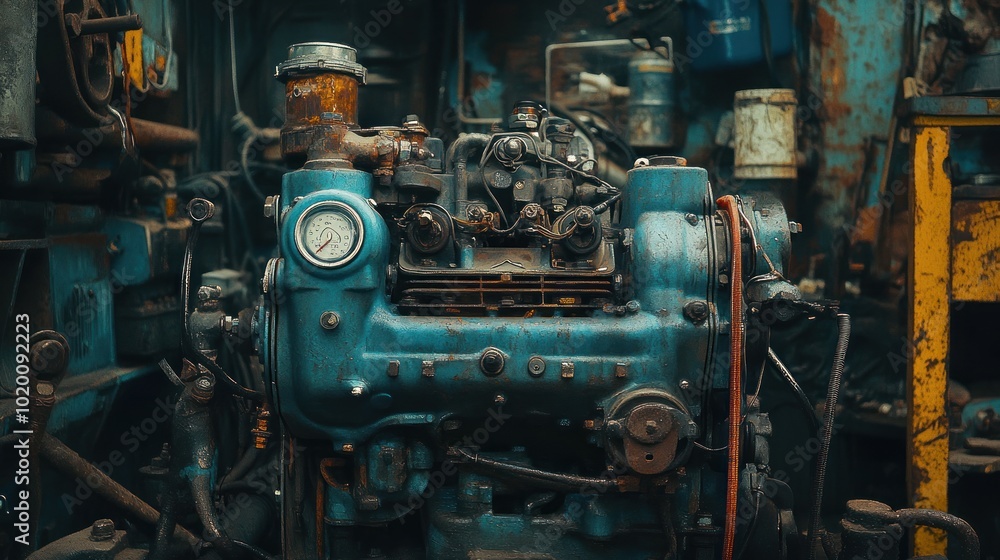 An engine that has been disassembled to replace parts. A mechanic is inspecting and repairing it to get it running properly again. An engine that has been disassembled to replace parts. A mechanic is inspecting and repairing it to get it running properly again.