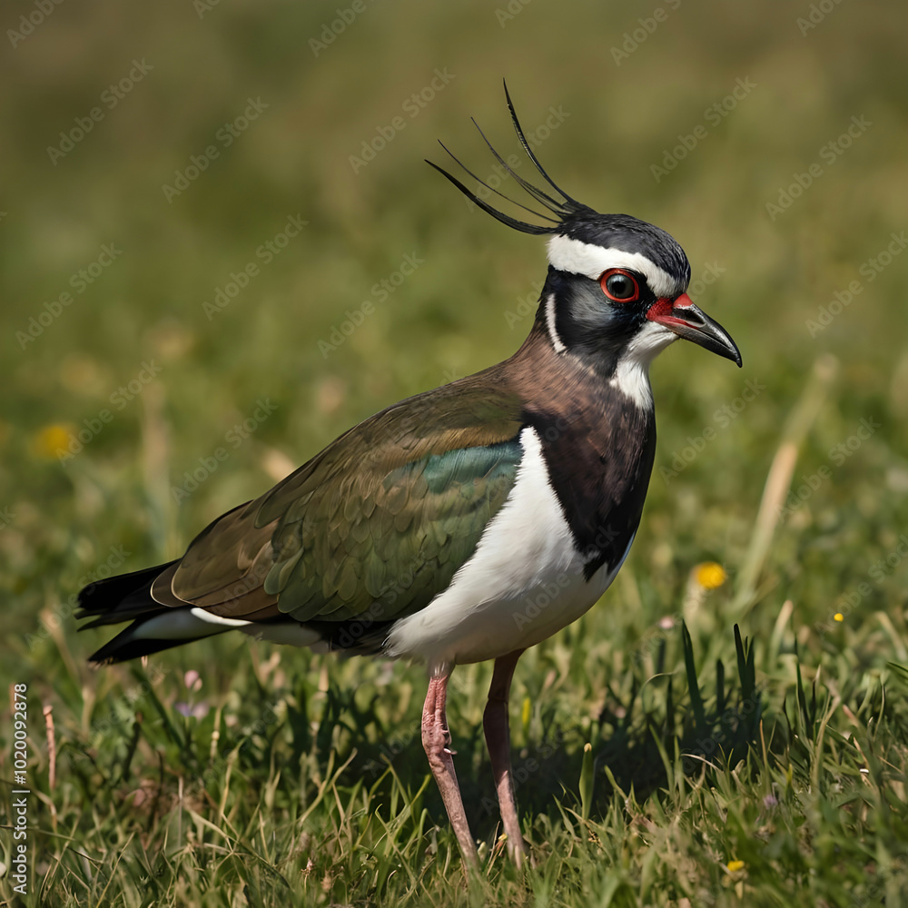 Closeup shot of a northern lapwing in a meadow Closeup shot of a northern lapwing in a meadow