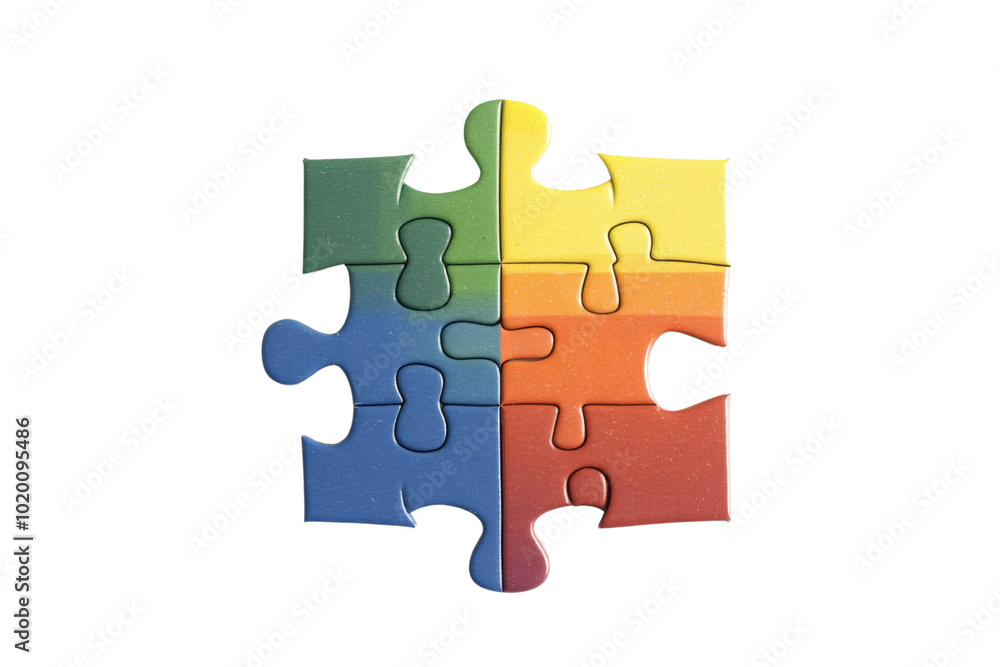Colorful puzzle piece on white background, symbolizing problem-solving and creativity. Colorful puzzle piece on white background, symbolizing problem-solving and creativity.
