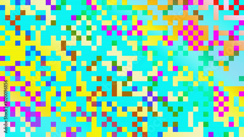 Abstract pixelated interlaced colorful rainbow 8 bit cyber retro game Glitch TV Static pixel Noise texture background. Futuristic glitched cyberpunk, rave 90s, 2000s lo-fi aesthetic. Chiptune design