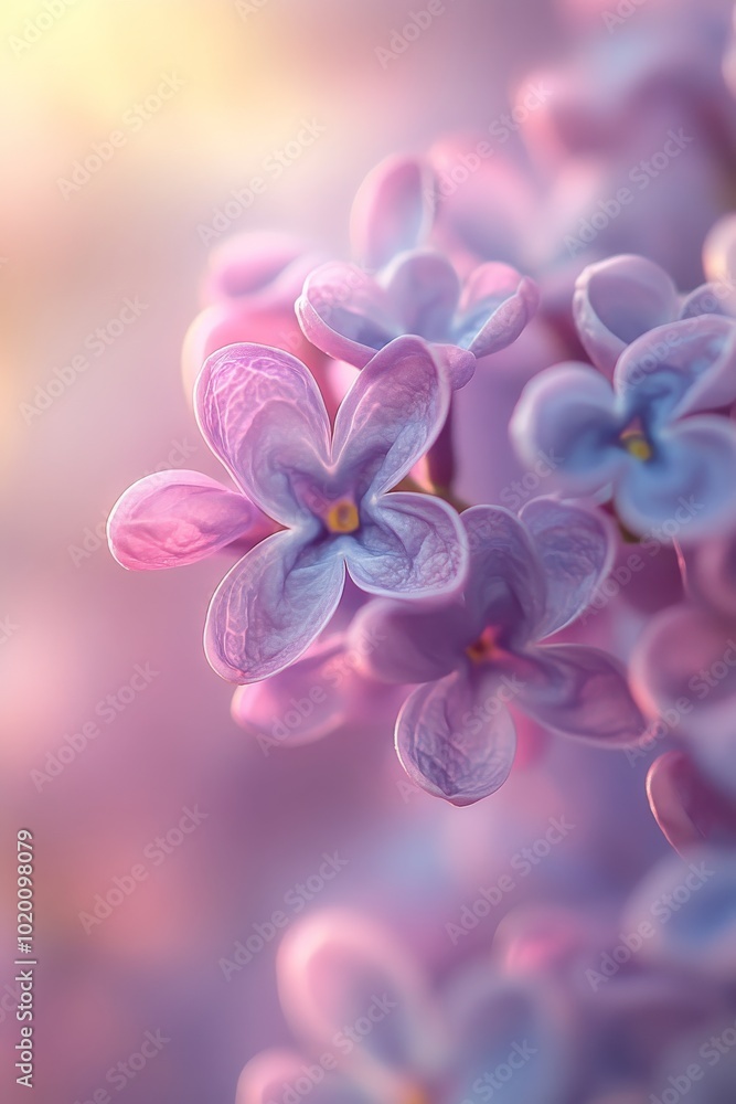 Clusters of soft lilac flowers unveil their beauty, basking in the warmth of the evening sun, creating a serene atmosphere in the garden Clusters of soft lilac flowers unveil their beauty, basking in the warmth of the evening sun, creating a serene atmosphere in the garden