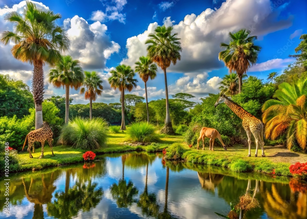 Vibrant West Palm Beach Safari Landscape with Lush Vegetation and Exotic Wildlife in Natural Habitat Vibrant West Palm Beach Safari Landscape with Lush Vegetation and Exotic Wildlife in Natural Habitat