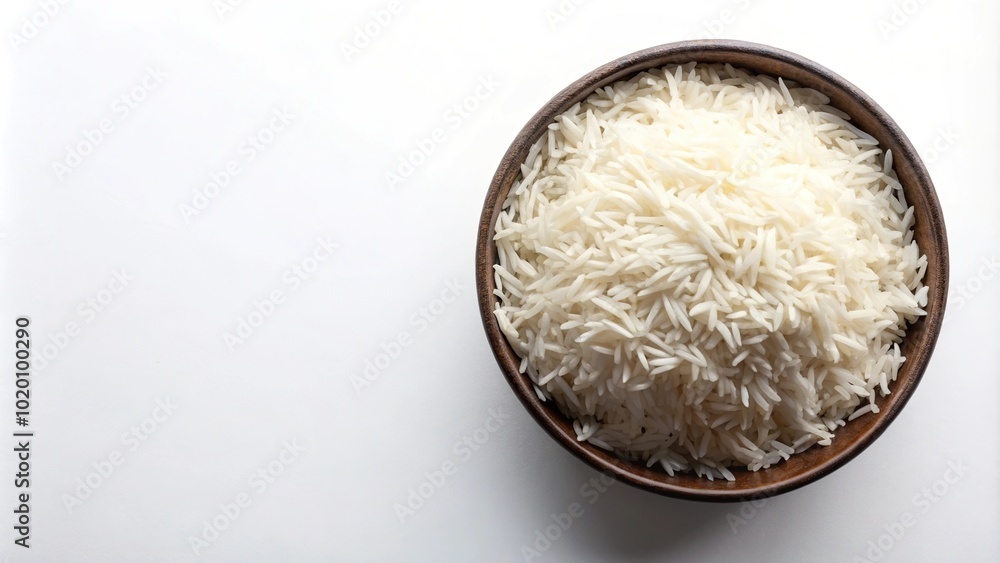 Basmati rice in bowl on white background Basmati rice in bowl on white background