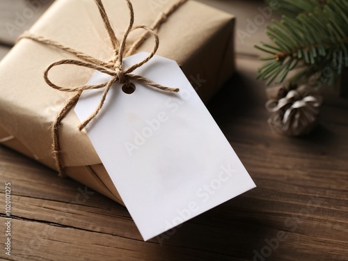 Minimalist gift box with blank mockup tag