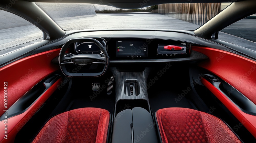 Inside the electric car, the touchscreen displays charging and navigation information, advanced technology makes driving more convenient. Inside the electric car, the touchscreen displays charging and navigation information, advanced technology makes driving more convenient.