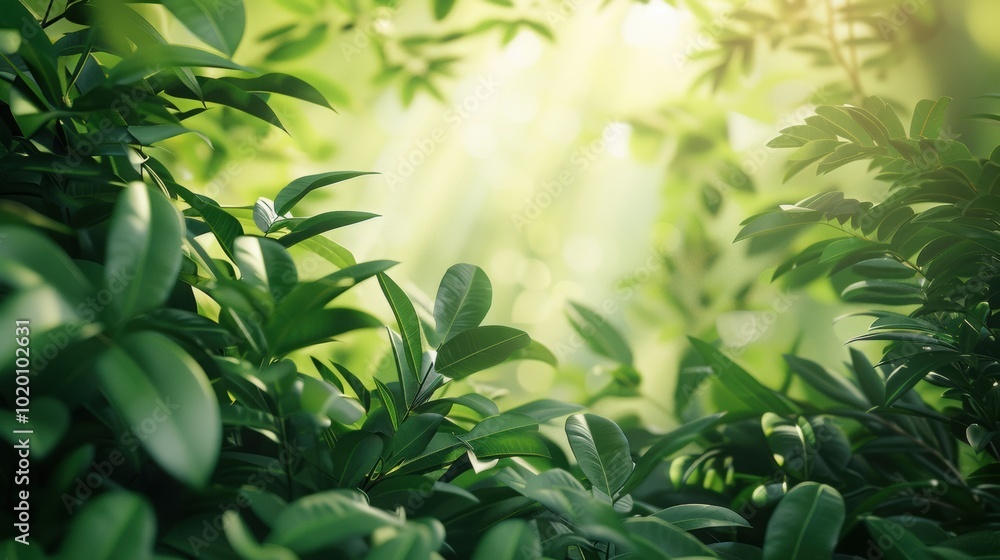 Sunlit Greenery in a Serene Forest. Lush Green Leaves in Morning Sunlight Sunlit Greenery in a Serene Forest. Lush Green Leaves in Morning Sunlight