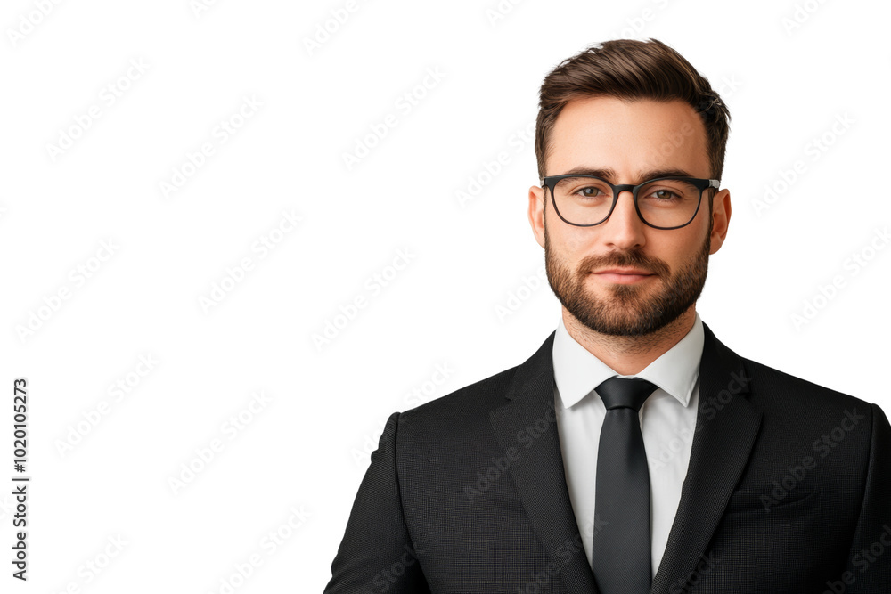 Confident businessman wearing glasses and a suit, isolated on a white background. Confident businessman wearing glasses and a suit, isolated on a white background.
