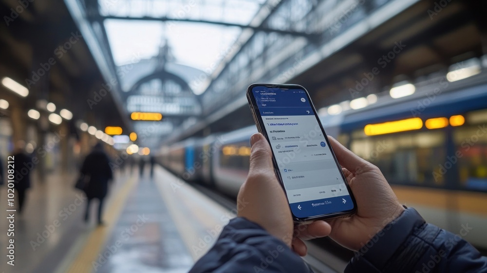 The public transport app screen displays alerts about train delays, allowing passengers to adjust their travel plans on the fly. The public transport app screen displays alerts about train delays, allowing passengers to adjust their travel plans on the fly.