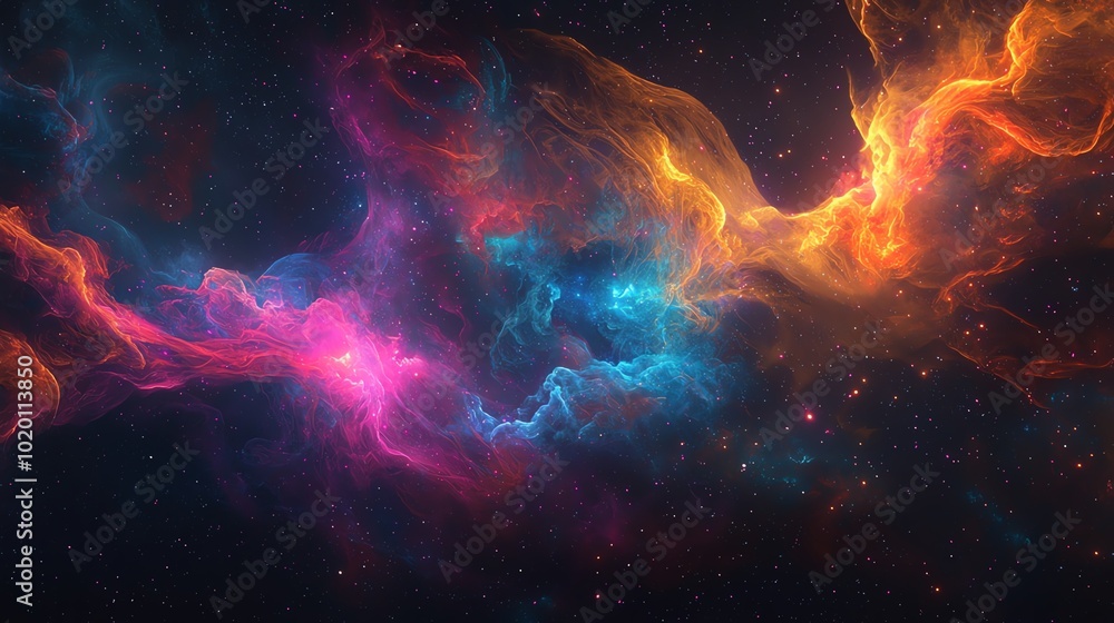 A vibrant nebula of energy particles, swirling and intertwining in an ethereal, cosmic dance A vibrant nebula of energy particles, swirling and intertwining in an ethereal, cosmic dance