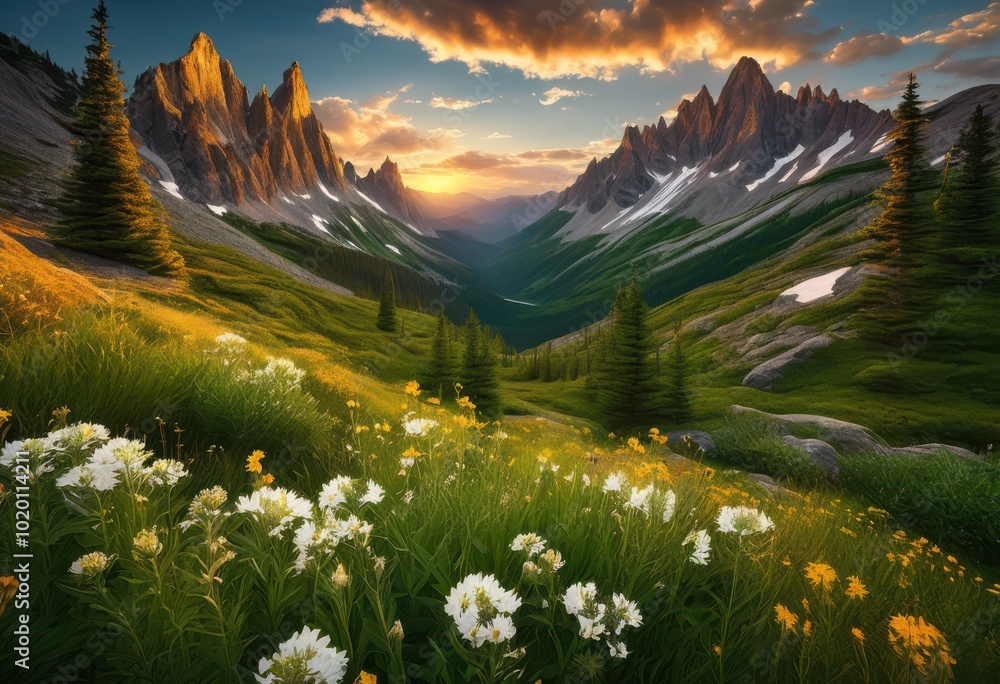 Fototapeta premium breathtaking mountain landscape featuring majestic peaks serene winding trails expansive scenic views wilderness, altitude, adventure, beauty, cloudscape