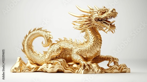 A Golden Dragon Statue on a Cloud Base