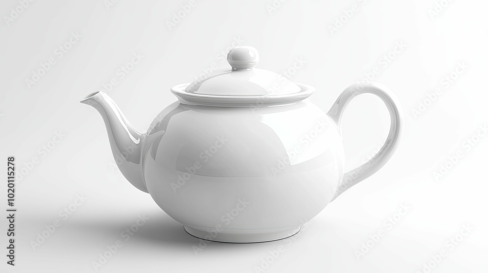 White Porcelain Teapot with a Round Body and a Curved Handle White Porcelain Teapot with a Round Body and a Curved Handle