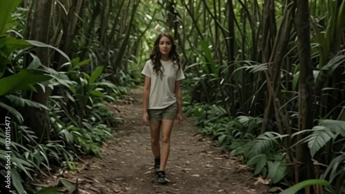 girl walking in the forest