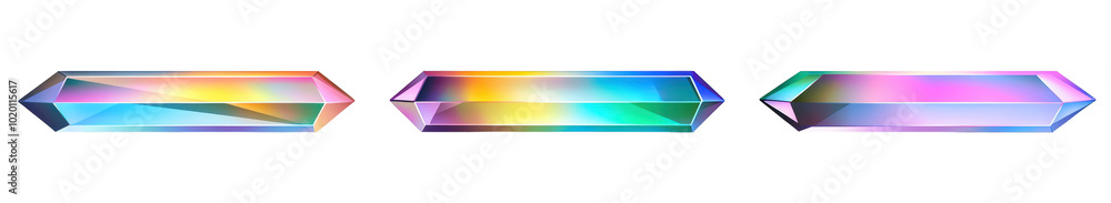 Colorful crystal banners with a holographic effect on a white background, perfect for modern designs. Colorful crystal banners with a holographic effect on a white background, perfect for modern designs.